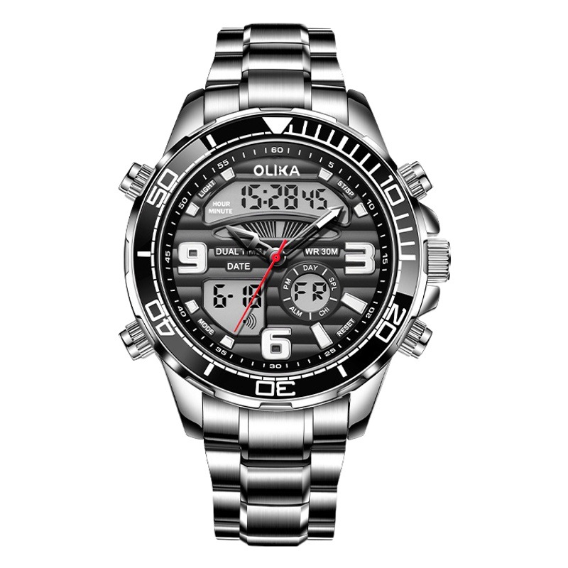 Multifuncional impermeable reloj de hombre luminoso estudiante fresco reloj electrónico doble pantalla temporización reloj despertador deportivo reloj de cuarzo