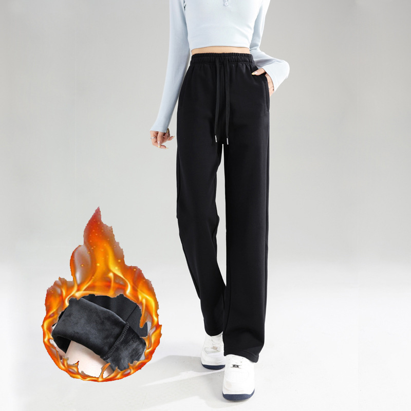 New Winter High-Waisted Zip Fleece-Lined Warm Solid Color Embroidered Pants for Women, Simple Loose Versatile Sweatpants New Winter High-Waisted Zip Fleece-Lined Warm Solid Color Embroidered Pants for Women, Simple Loose Versatile Sweatpants