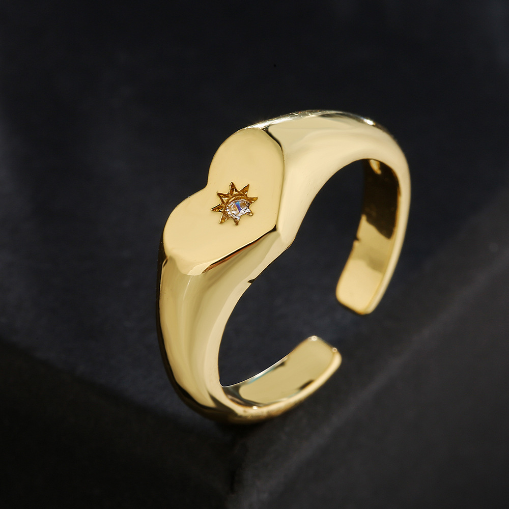 Moda Cobre 18k Oro Circonita Corazón Geométrico Anillo Abierto Femenino Al Por Mayor display picture 1