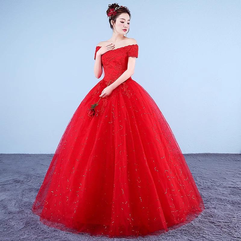 Vestido de boda rojo 2026 nuevo temperamento novia simple estilo coreano de hombro vestido de boda coreano pequeño delgado image 8
