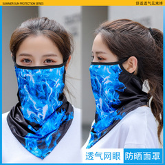 Outdoor cycling real ice mesh ear-hanging triangle scarf sun protection mask summer men's and women's neck scarf sports scarf