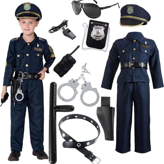 Amazon Kids Police Suit suit Long Sleeve Halloween cosplay Role Professional Playing Police Suit for Men and Women