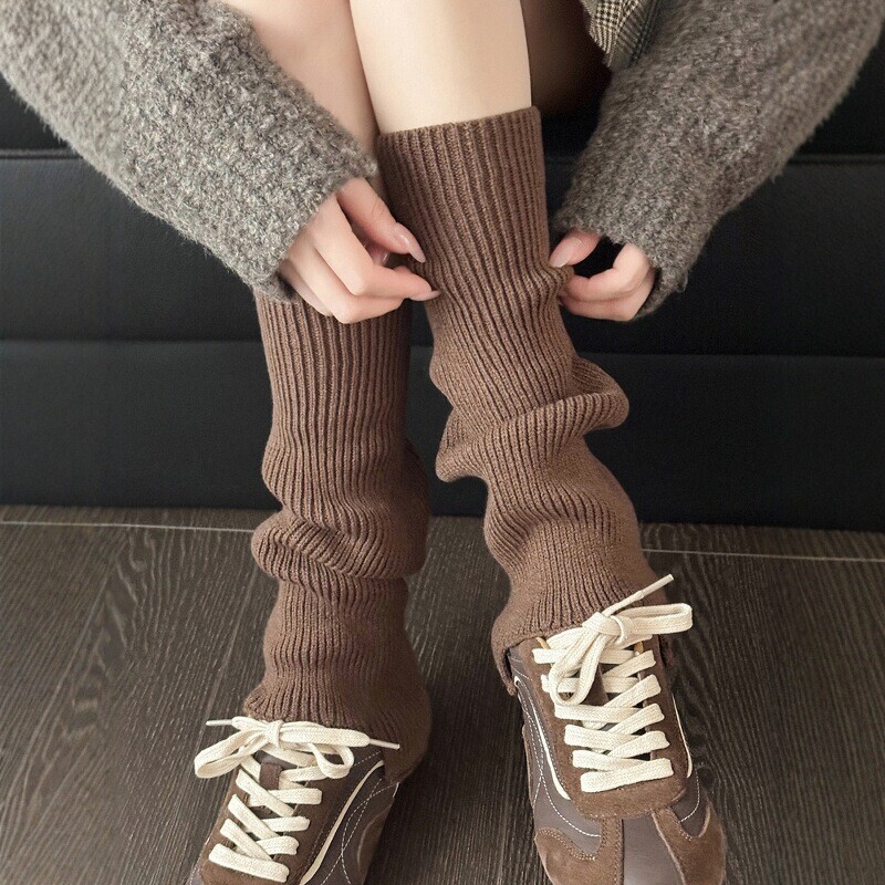 Solid Color Simple Flared Slit Slimming Sock Covers for Women, Autumn and Winter Knitted Warm Wide-Leg Casual Versatile Calf Sock Leg Covers