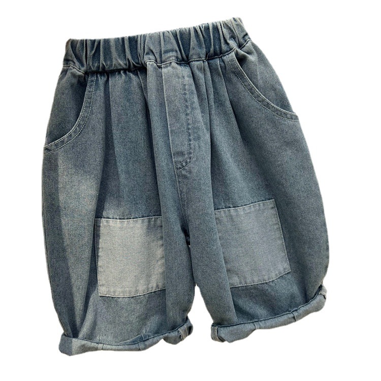 2024 Summer Korean Children's Thin Patch Capris Boys' Loose Wide Edition Denim Radish Pants Trend_voghion.com