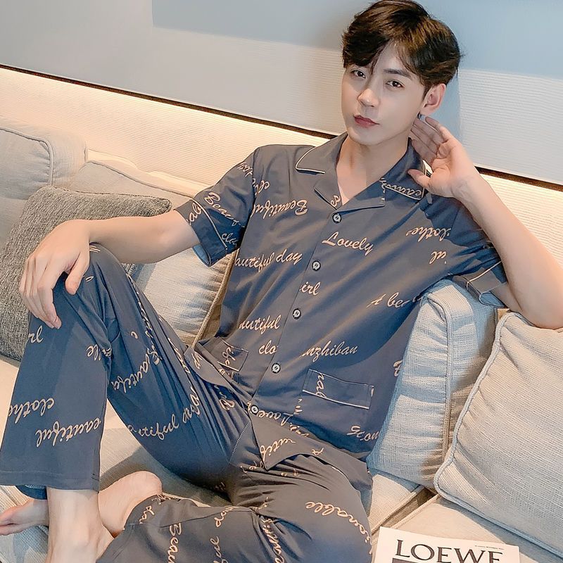 100% pijamas de algodón para hombres de verano de manga larga y corta para hombres delgados jóvenes y de mediana edad más el tamaño de primavera y otoño traje de uso en el hogar