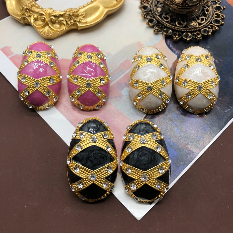 22g Weight Rhinestones Inlay Material Ear Studs Classification 1 Pair Quantity 1 Pair Retro Geometric Alloy Plating Rhinestones Women's Ear Studs