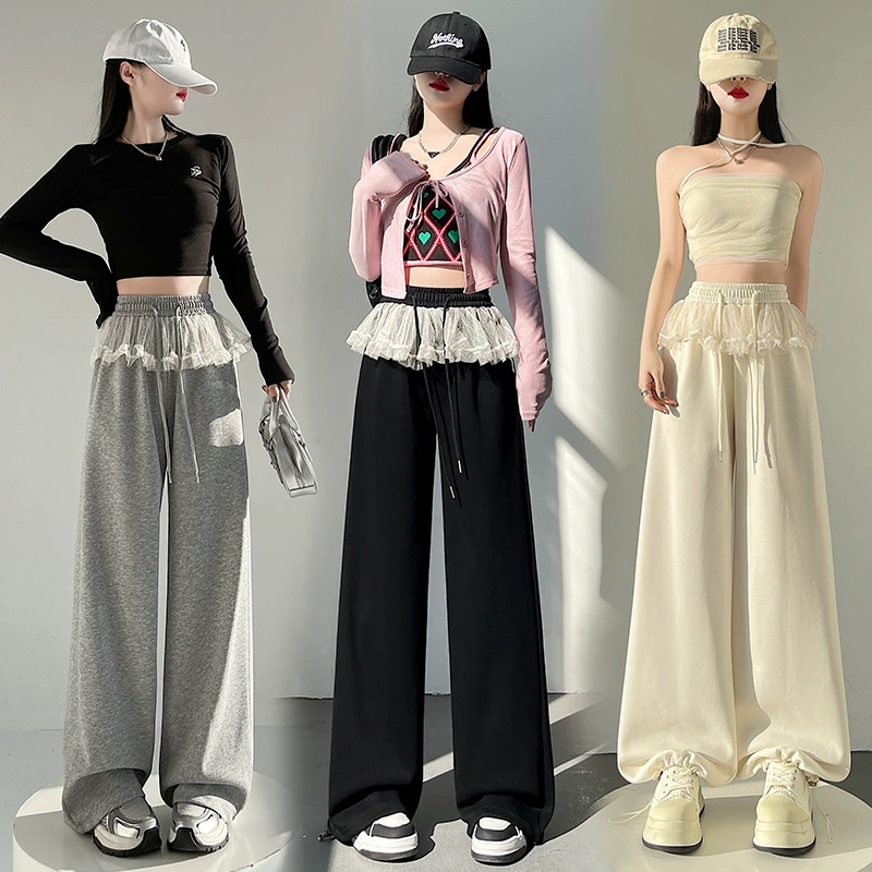 Cute lace summer trousers for leisure, lace dress, loose straight fit