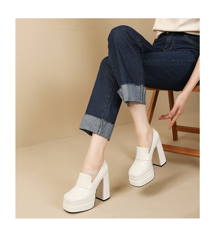 Giày cao gót nữ đế xuồng platform da bò đầu, gót dày 9 cm, mũi tròn bít — màu đen chi tiết 14