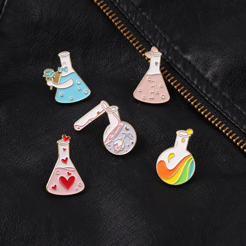 New Creative Cartoon Chemical Equipment Love Rainbow Test Tube Bottle Series Shape Dripping Brooch Bag Badge display picture 15