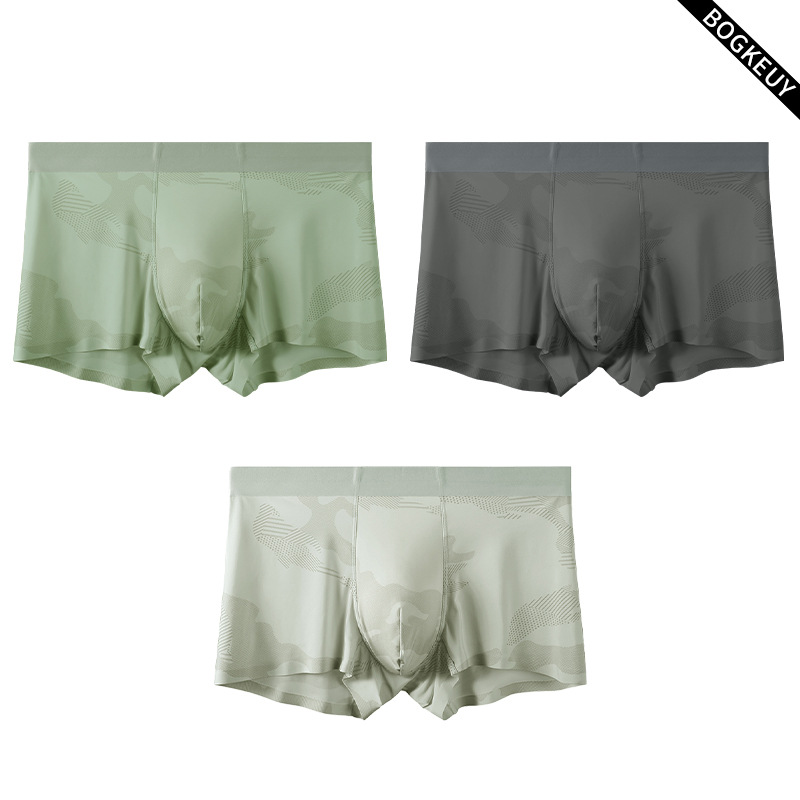 Shake sonido con calzoncillos de seda de hielo para hombres ultra delgados sensación fría transpirable 7A antibacteriana calzoncillos de hombre de cuatro esquinas