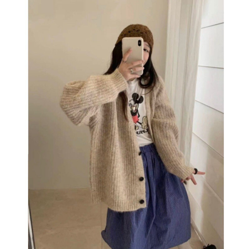 Heavy-duty floral rainbow waterfall Korean-style chunky knit cardigan, autumn/winter design top, women's outerwear Heavy-duty floral rainbow waterfall Korean-style chunky knit cardigan, autumn/winter design top, women's outerwear