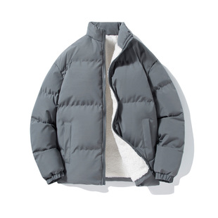 Lamb Fleece Lined Collar Cotton-padded Clothes Men's Autumn and Winter Fashion Brand Couple Clothing Cotton-padded Jacket Coat Thickened fleece-lined Bread Suit