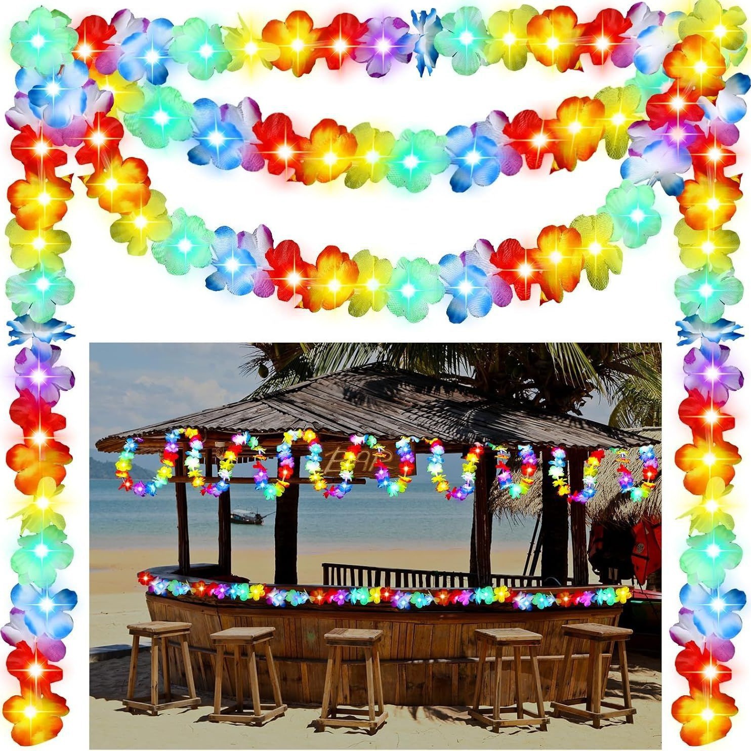 Guirlandas de color con luces Hawaiian al aire libre interior festiva decoración decorativa decoración de baile de cumpleaños guirlandas
