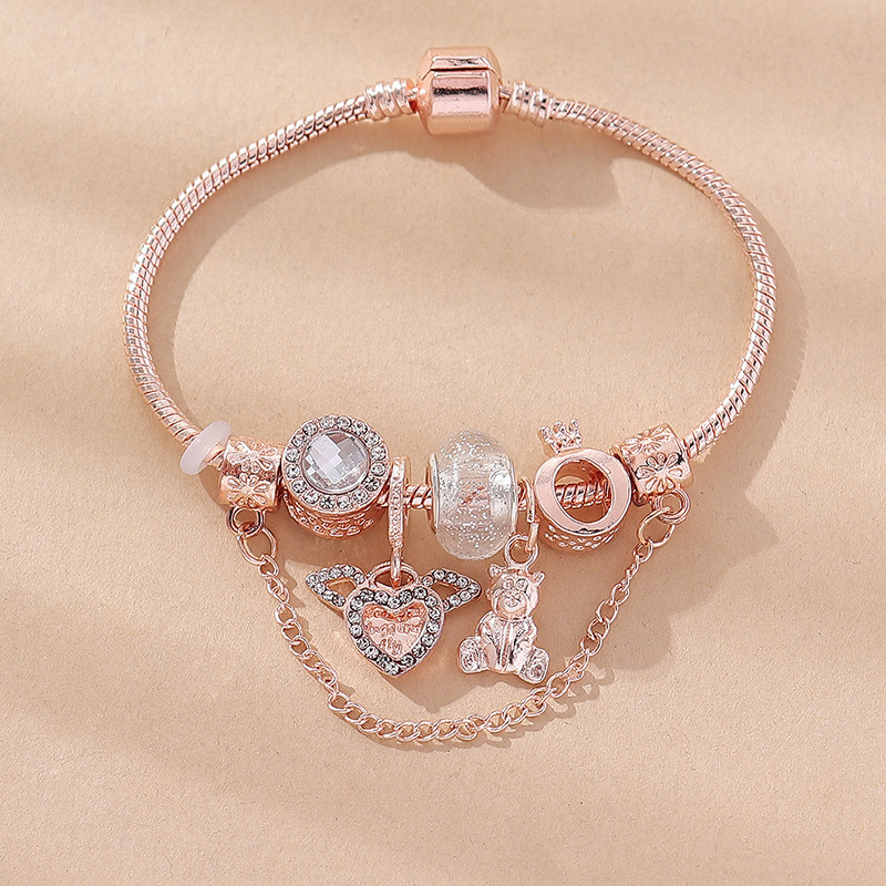Panjia Bracelet Dora DIY Beaded Cross-border Explosions Bear Angel Wings Pendant Crown Crystal Beads Copper Bracelet Panjia Bracelet Dora DIY Beaded Cross-border Explosions Bear Angel Wings Pendant Crown Crystal Beads Copper Bracelet