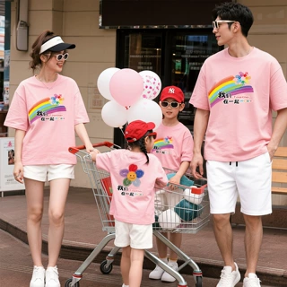 小学生运动会班服彩虹纯棉短袖幼儿园毕业照服装亲子出游家庭套装