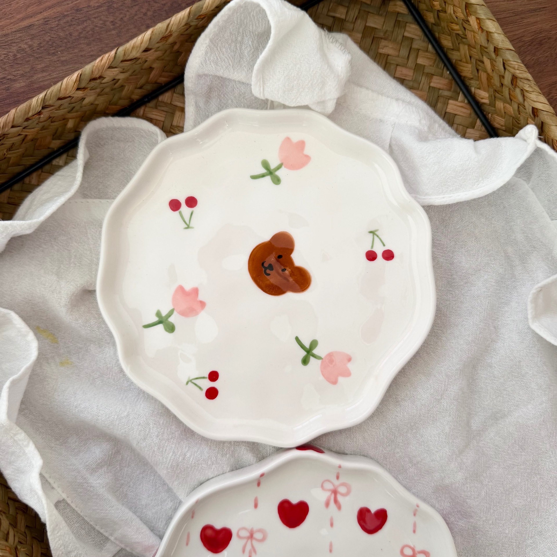 Navidad francesa retro pinza de mano pura pintada a mano taza de café de cerámica plato de alto valor plato de postre de té de la tarde