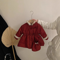 2024 Girls' Chinese Style New Year's Embroidery Cotton Clothes Girl Thickened New Chinese Cotton Clothes Warm New Year's Thick Clothes Jacket