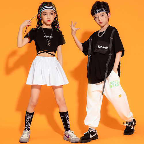 Children's hip-hop suit summer hip-hop performance clothing for boys and girls, children's cheerleading jazz dance performance clothing trendy