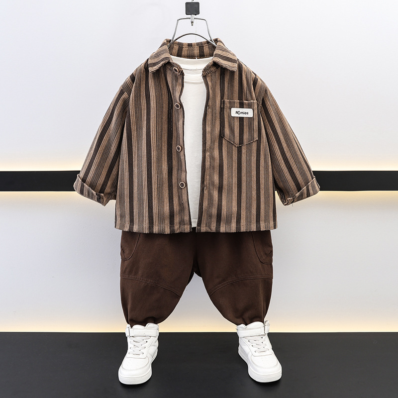 7695 Traje de otoño para niños 2025 Nuevo estilo para niños Abrigo de camisa delgada de principios de otoño Bebé Estilo occidental Ropa para niños de otoño