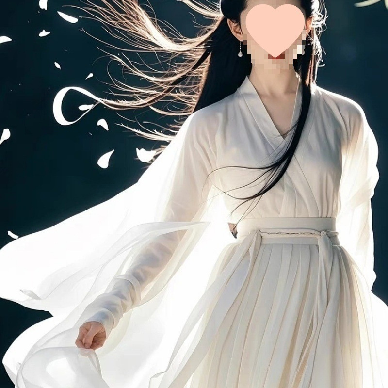 小龙女古装同款白色仙气汉服女魏晋风仙气古典舞蹈服装超仙雪纺