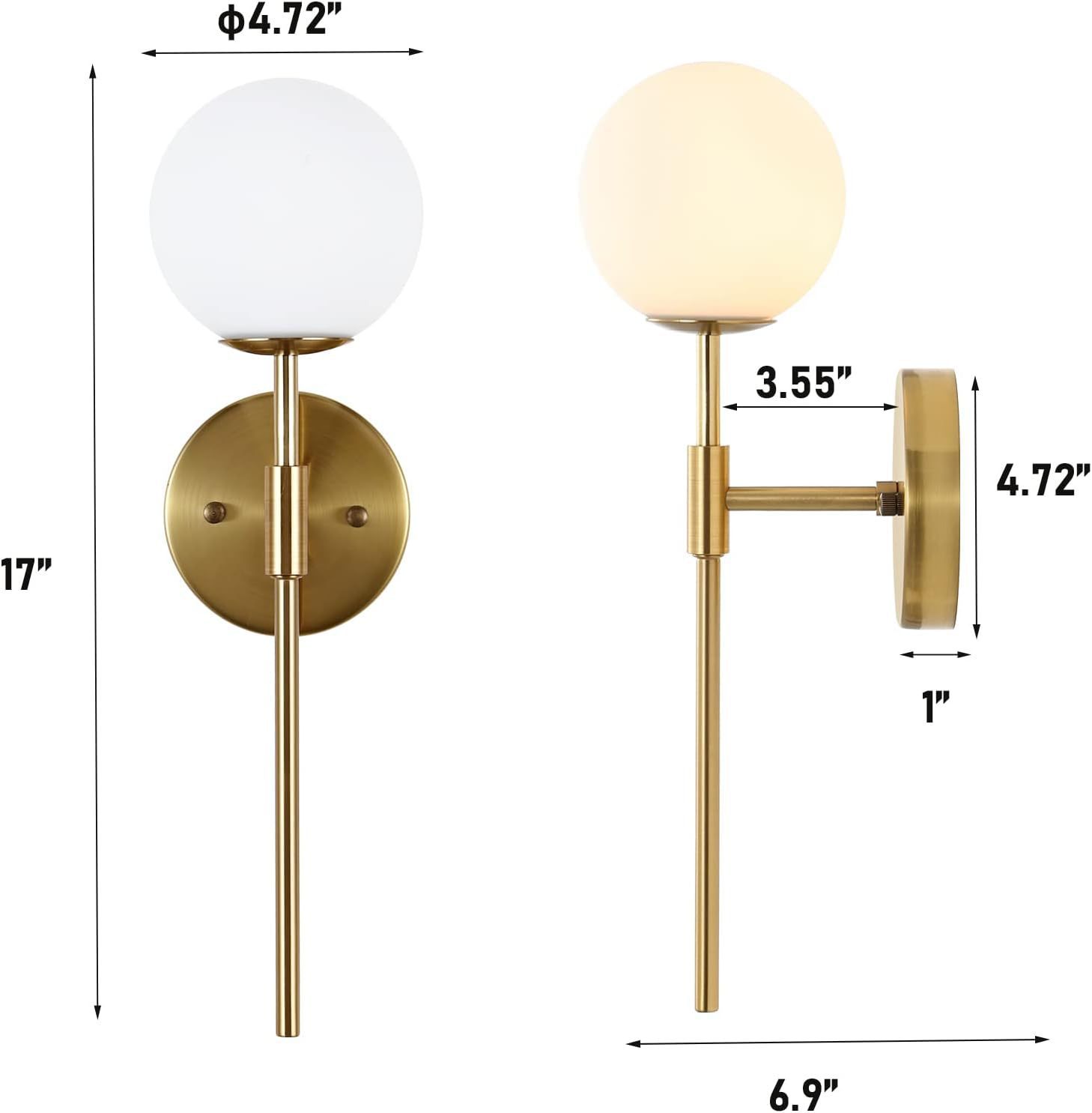 Lámpara de pared moderna moderna medieval minimalista posmoderna con pantalla de vidrio de bola blanca Lámpara de pared negra Lámpara de baño