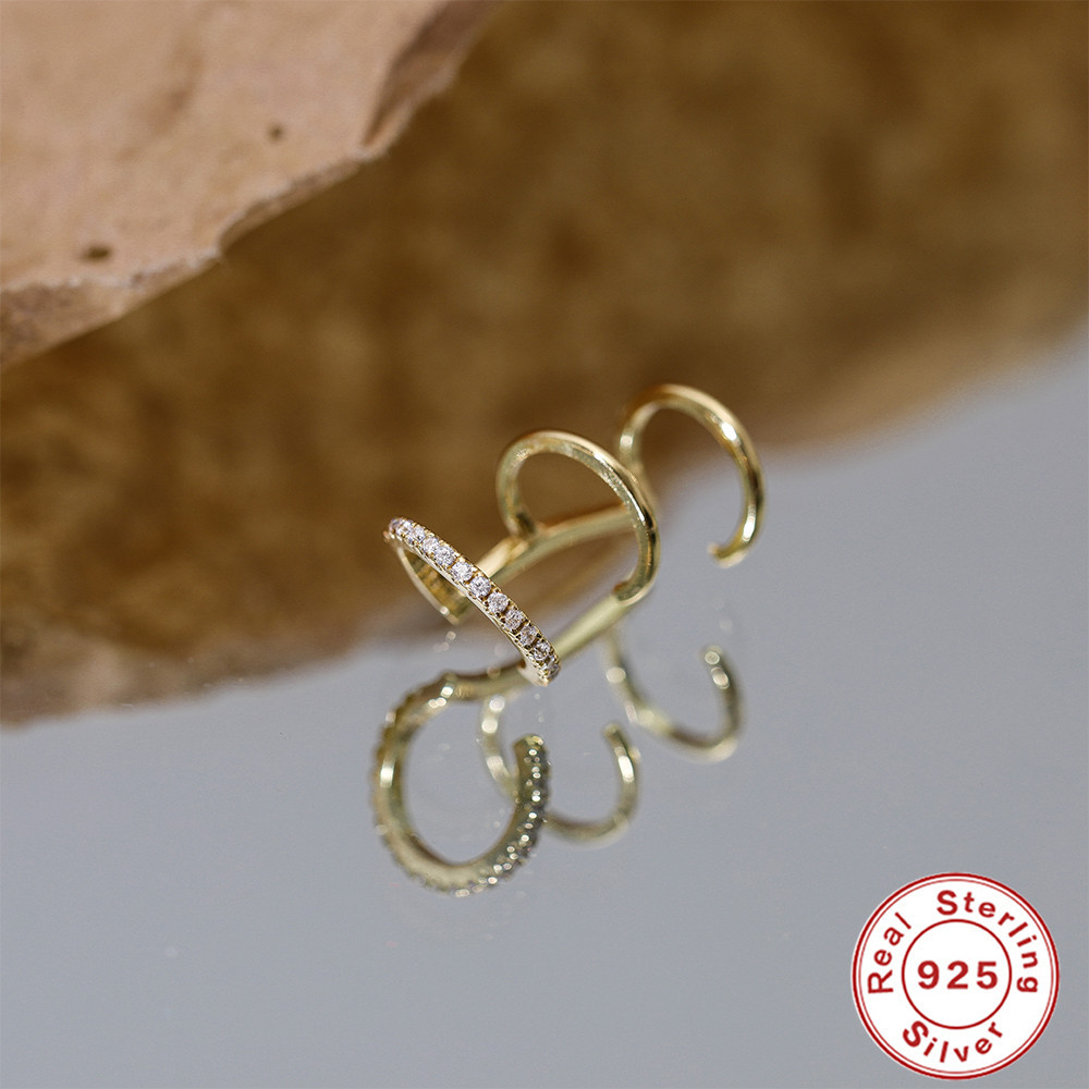 925 Sterling Silver Material 1 Piece 925 Sterling Silver Zircon Geometric Ear Cuffs