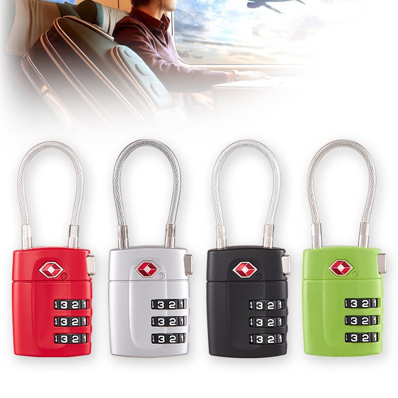Source Factory TSA Customs Lock Travel Bag Lock Gym Cabinet Drawer Wire Rope Customs Password Padlock 4