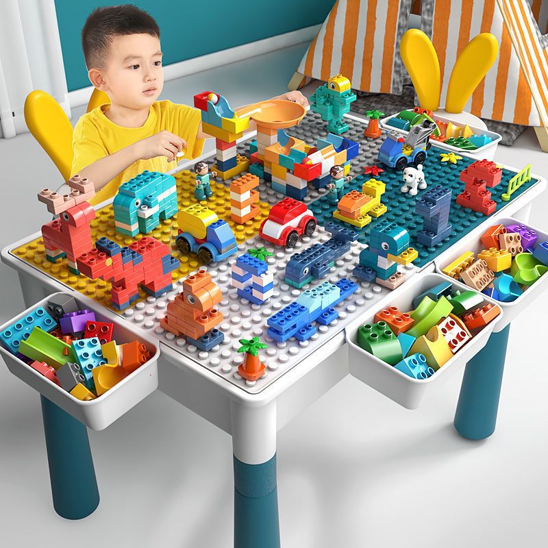 children‘s building block table 3-6 years old multi-functional early education puzzle assembled newborn gaming table large particle puzzle toy