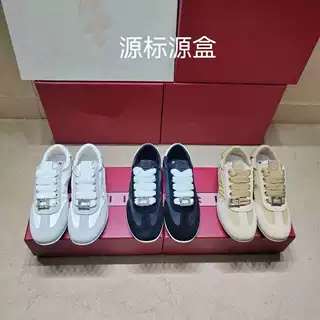 跨境2026年春季新款RV方扣平底休闲鞋时尚百搭刺绣德训鞋阿甘鞋女