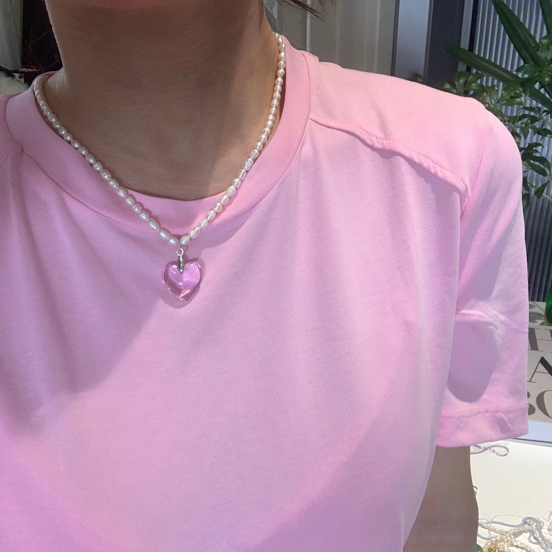 Fashion Heart Shape natural stone Pearl Pendant Necklace 1 Piece