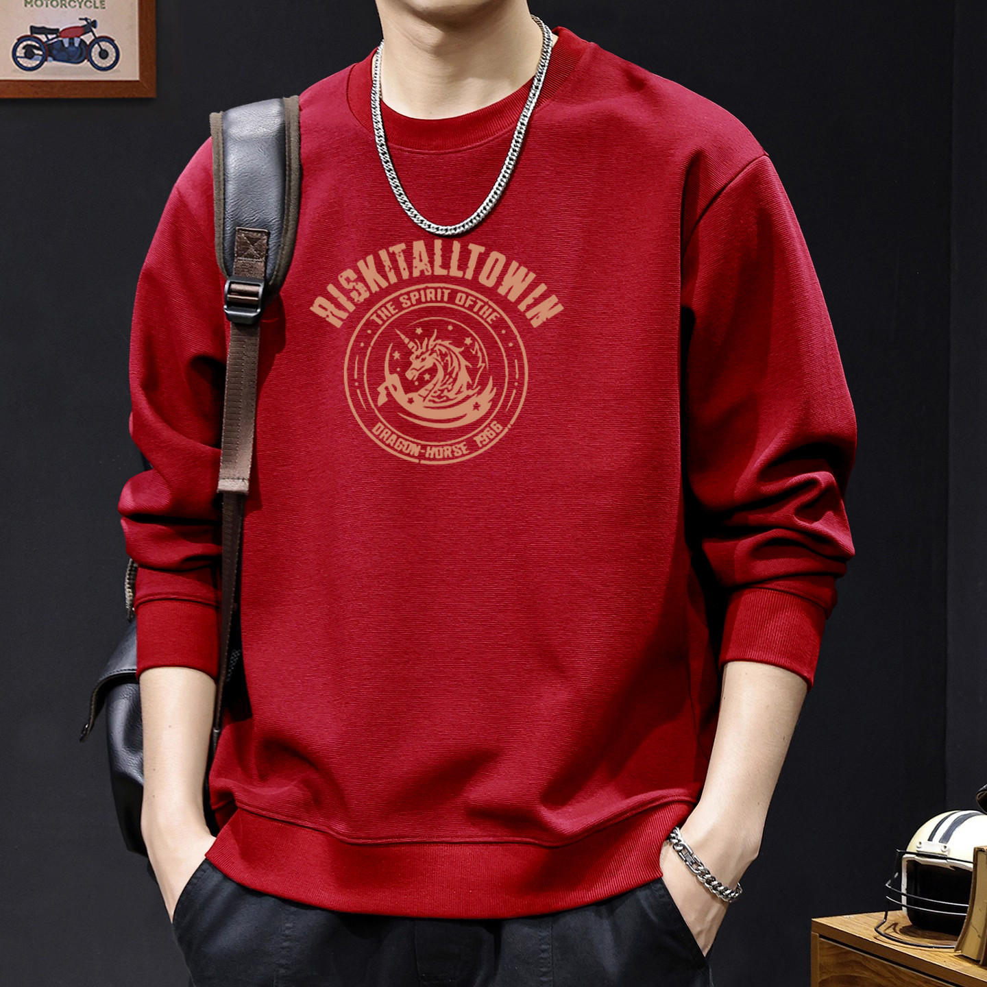Camisa de cuello redondo rojo grande Regular - 6355