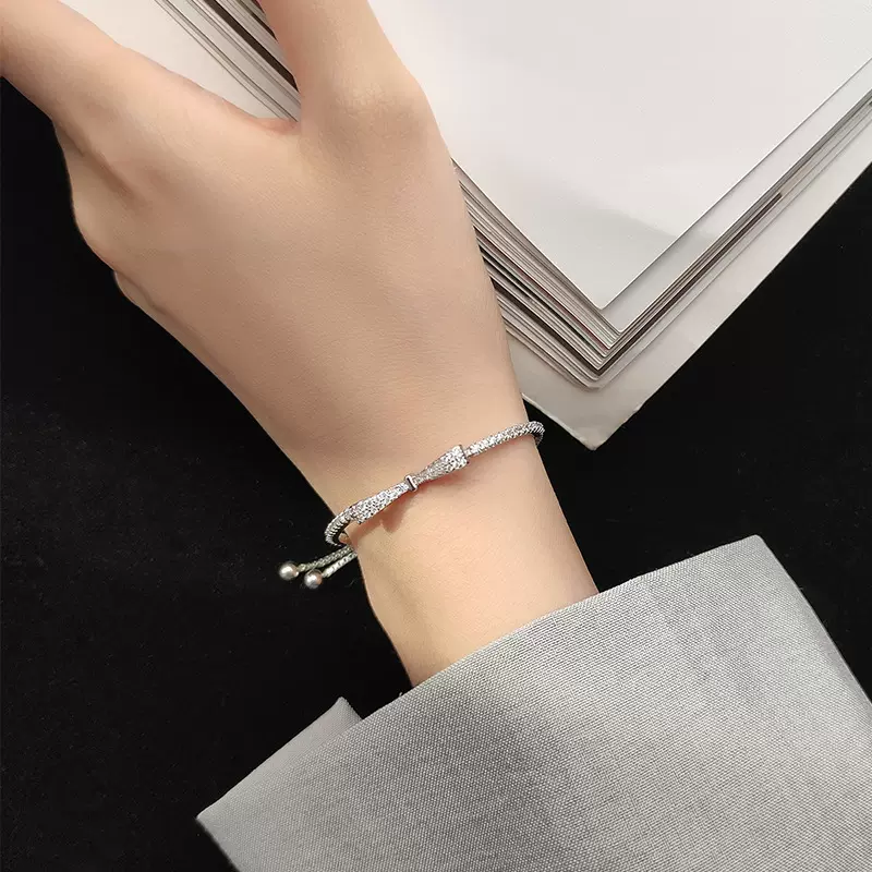 925银闪钻蝴蝶结手链女简约ins风设计小众气质清新时尚冷淡风手环
