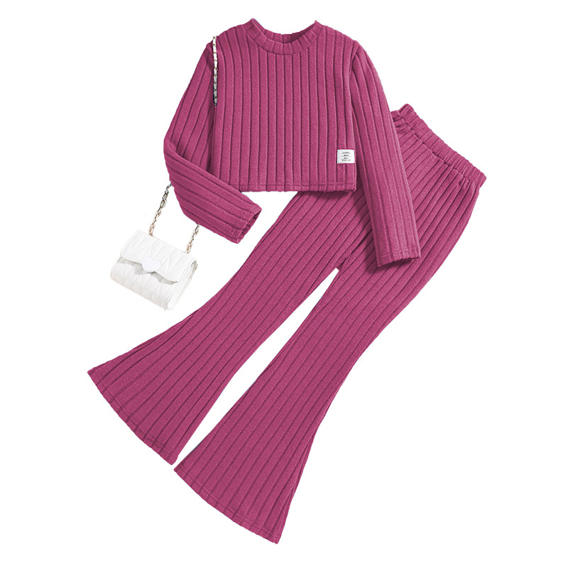 Zhongda Kinderkleidung Herbst/Winter Neue Kollektion 8-12 Jahre alt Modische Mädchen Pit Stripe Strick Langarm_voghion.com