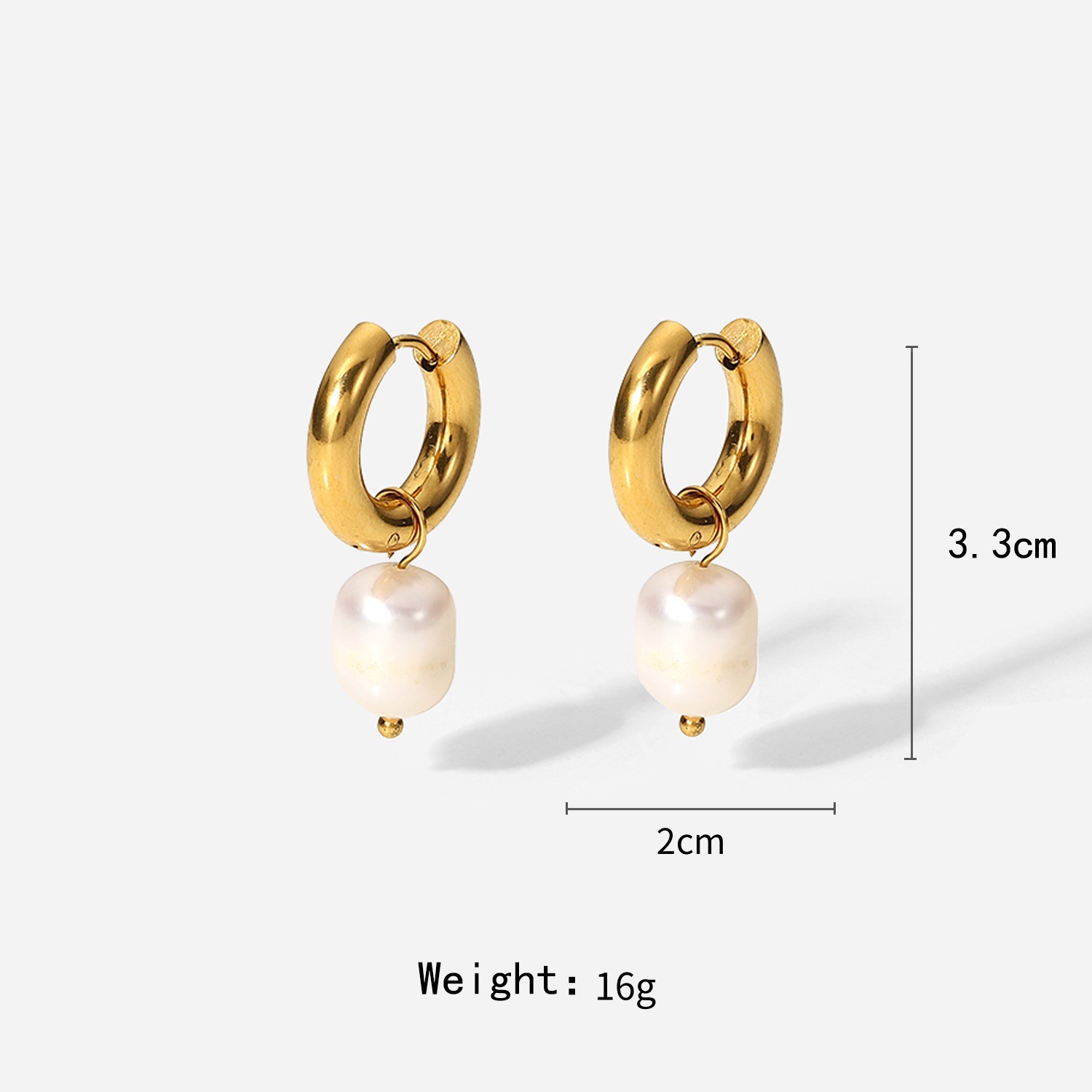 Pendientes de acero inoxidable dorado con perla natural_voghion.com
