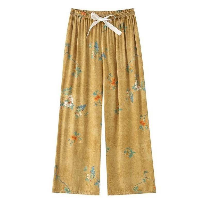 Pantalones anchos de algodón y seda para mujer, pantalones casuales de rayón, suaves y cómodos con efecto drapeado, pantalones de dormir para mujer.