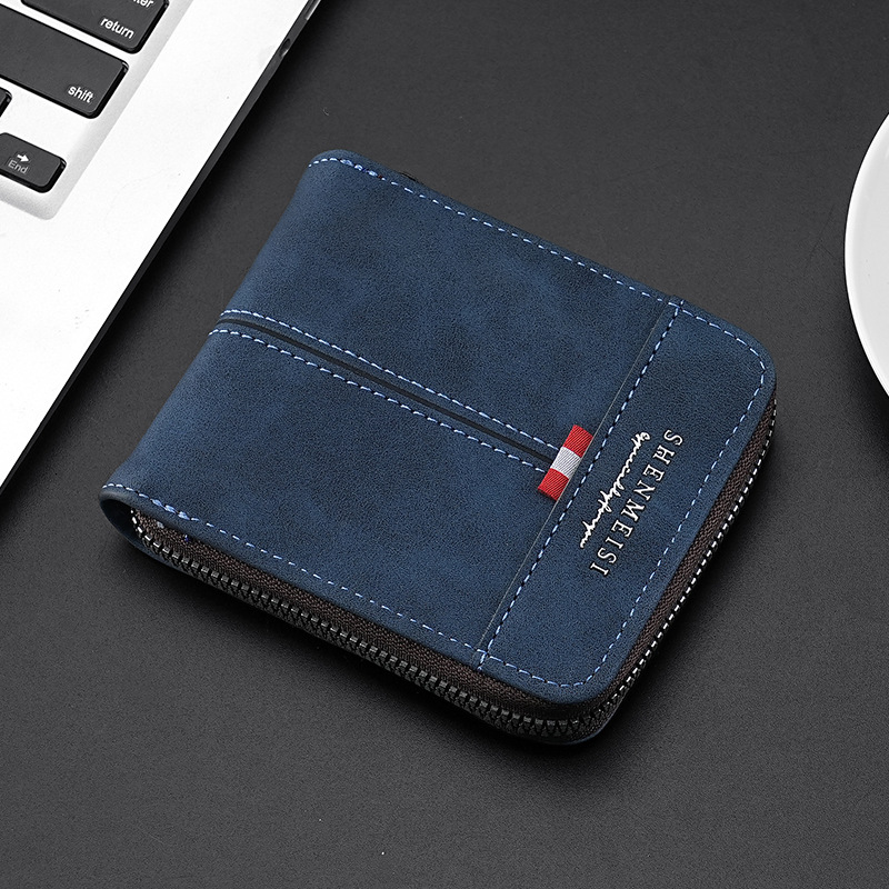 Cartera de hombre transfronteriza corta 2025 nuevo empalme juvenil simple tres plegables cartera multifuncional cremallera cambio