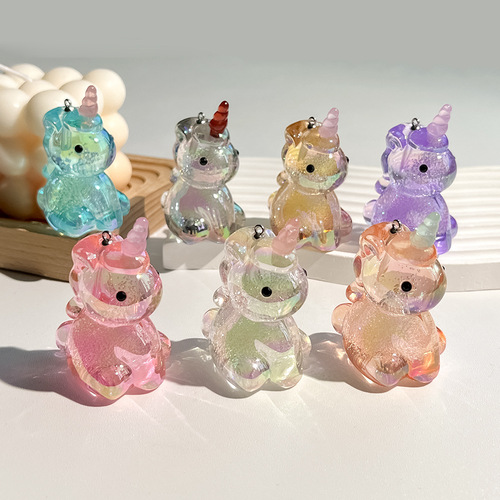 Acrylic pendant uv plated bubble transparent colorful cute little unicorn keychain bag toy diy accessories