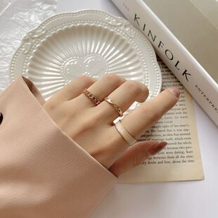 Fashion Plain Ring Three-Piece Set Combination Personalized ins Trendy Cold Wind Opening Adjustable Diet Finger Ring for Women