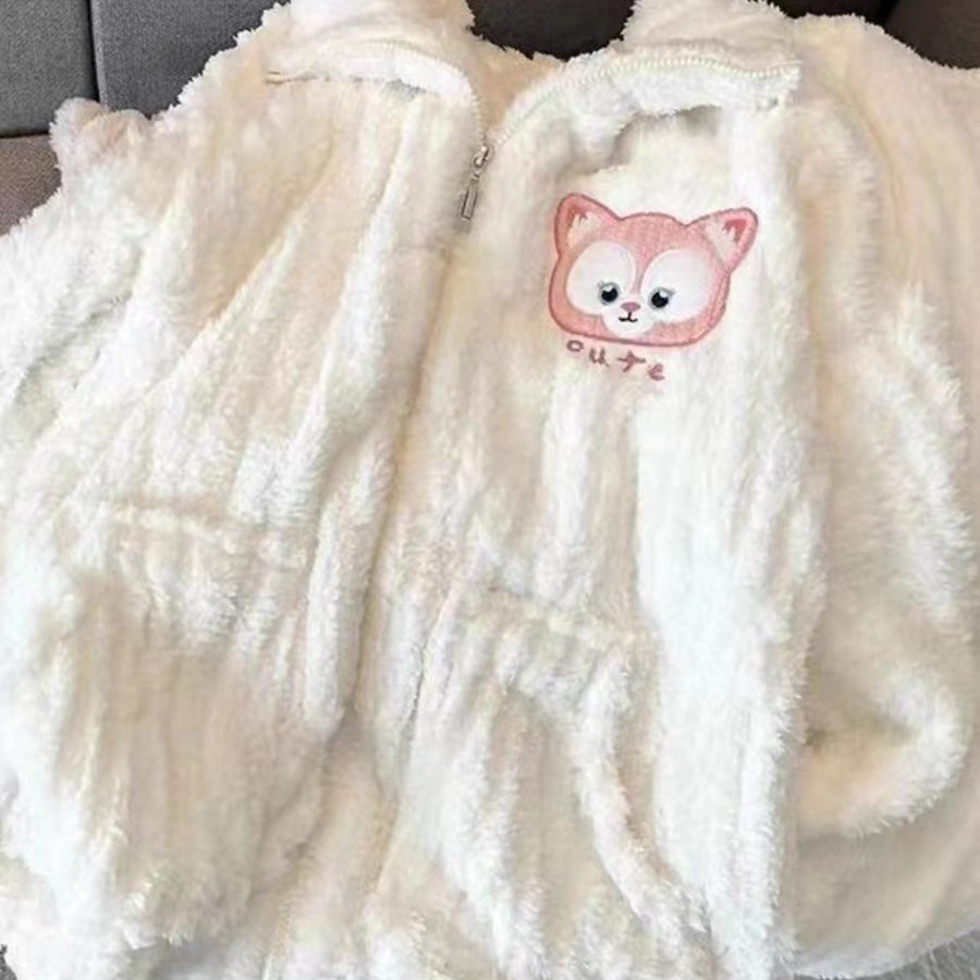 Pijamas de otoño e invierno para mujer más terciopelo grueso de gran tamaño coral vellón 2025 nuevo servicio a domicilio con cremallera casual dulce