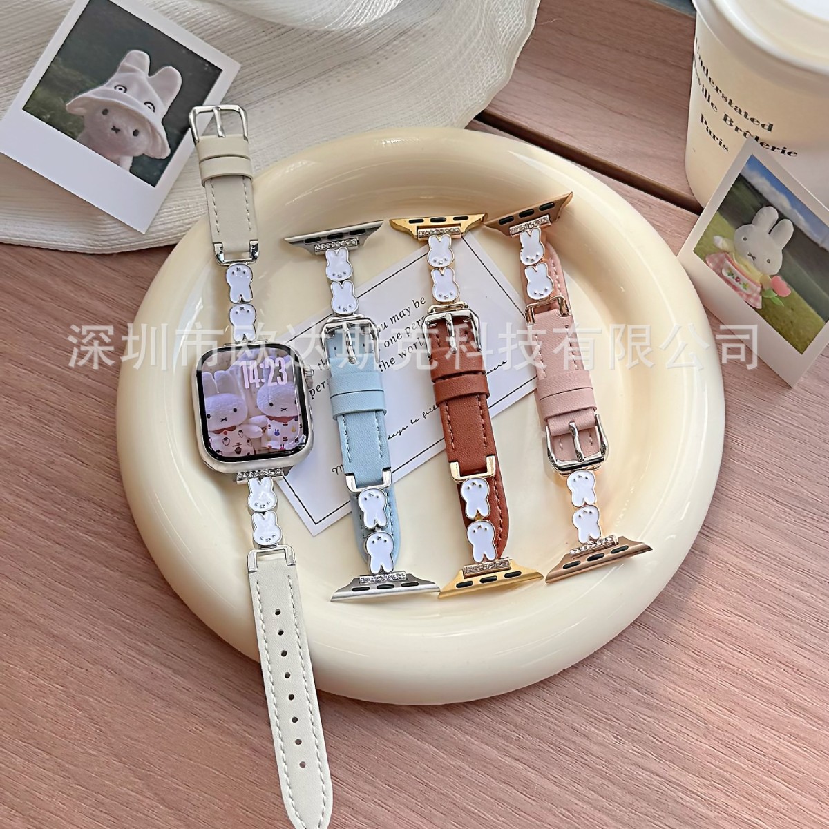 Suitable for Apple Miffy Rabbit Belt Drill Bit Leather Strap Apple Watches10/9/8/Se/7/65