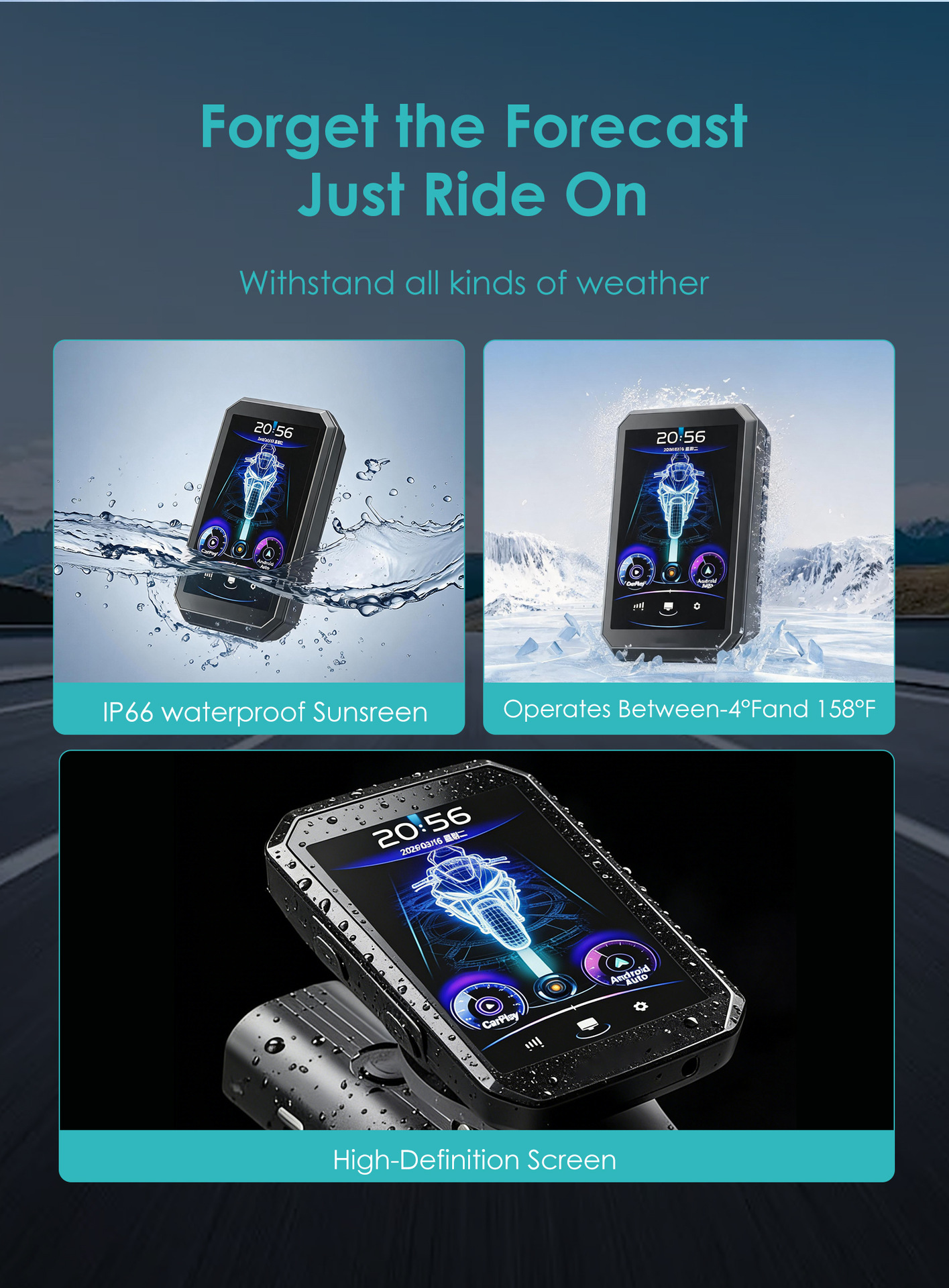 Cross-border new product 3.6inch portable smart cycling display screen with long battery life for motorcycle carplay navigation