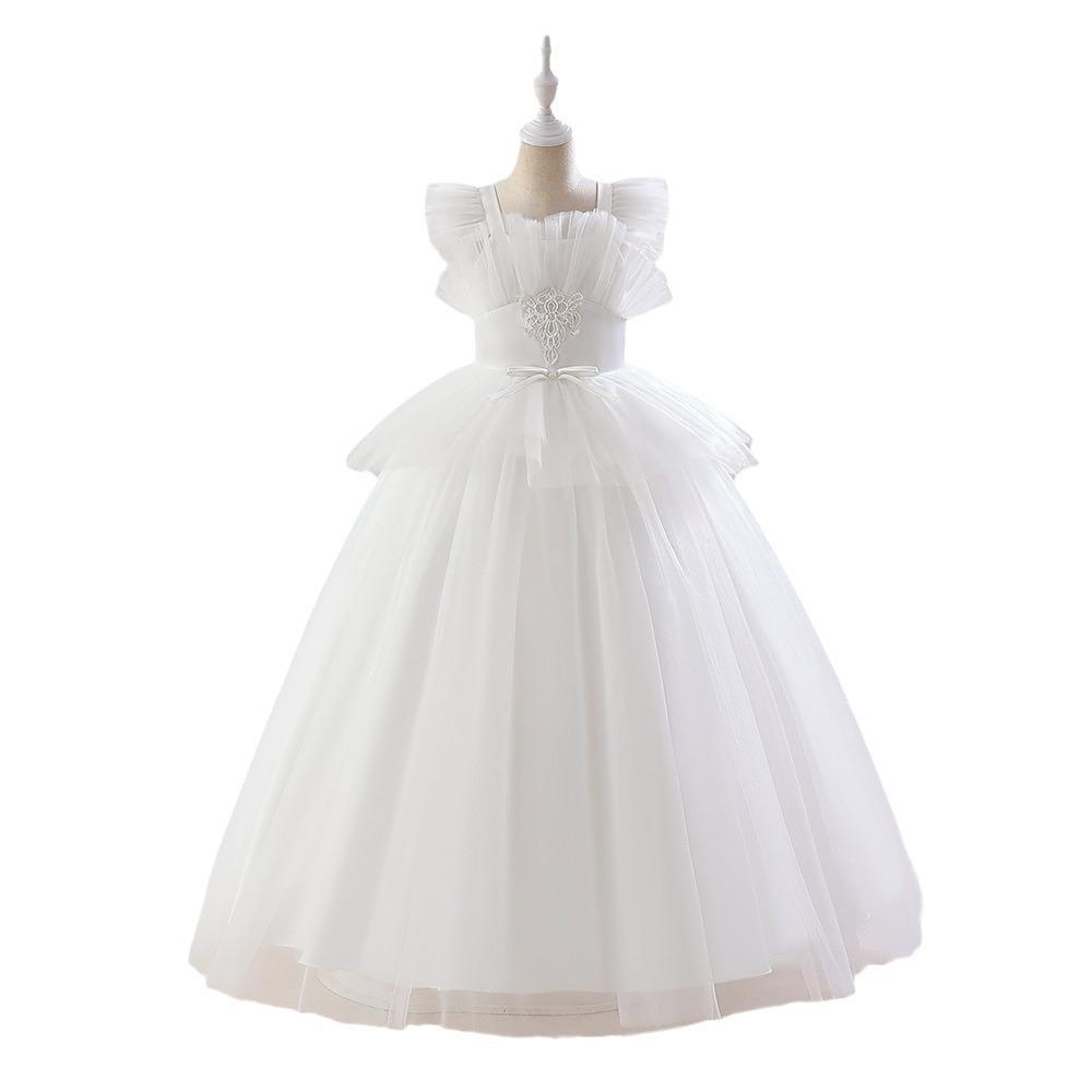 Vestido de niña de flores boda niña princesa vestido niños cumpleaños anfitrión piano rendimiento largo traje de rendimiento