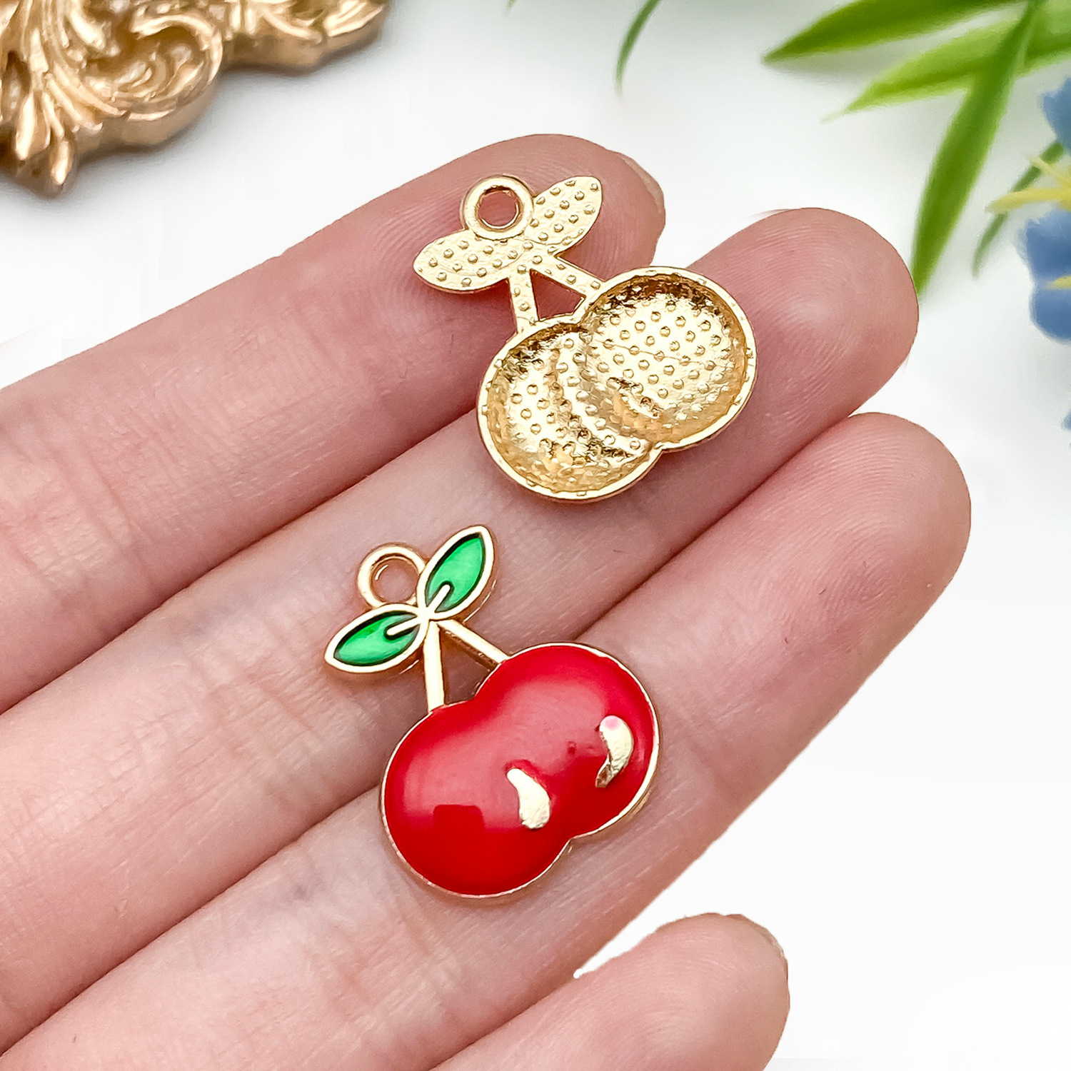 23446-MLN-kc金红色滴油锌合金水果单个樱桃20x1