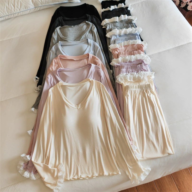 Pijama, autumn long-sleeve, trousers, solid breast pads, set
