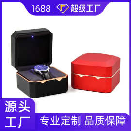 八角金边带灯手表盒烤漆手表收纳盒手表盒品牌手表盒子饰品盒现货