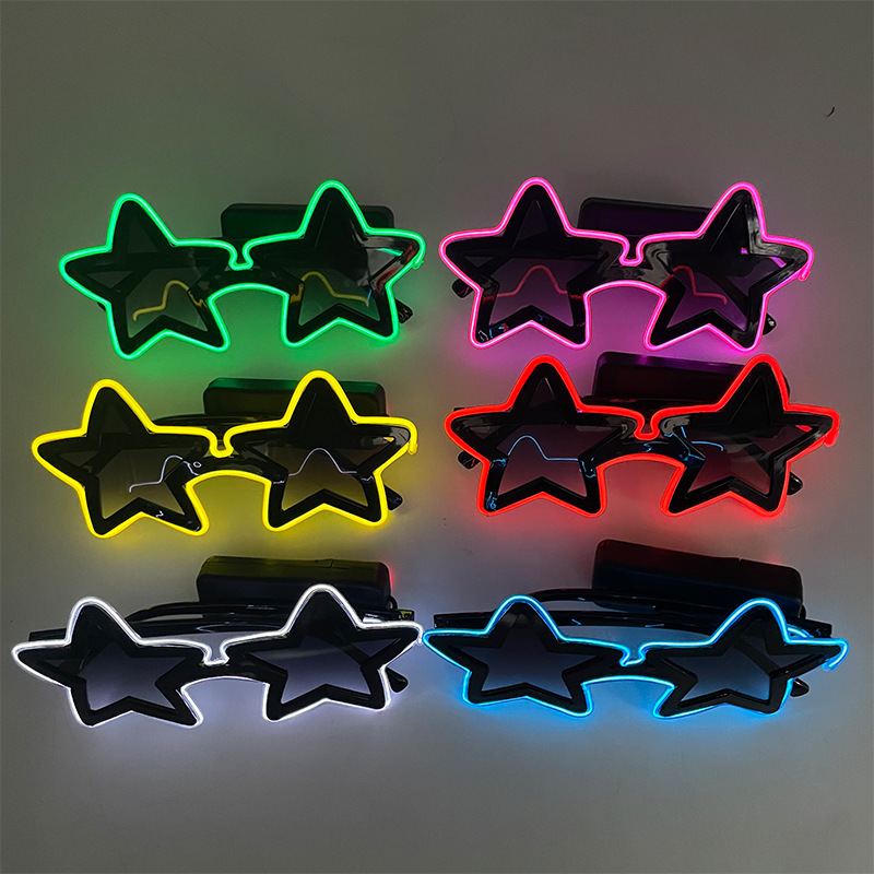 Nuevas gafas luminosas LED, barra de fiesta, festival de música de Bengdi, gafas luminosas de estrella de cinco puntas, accesorios brillantes