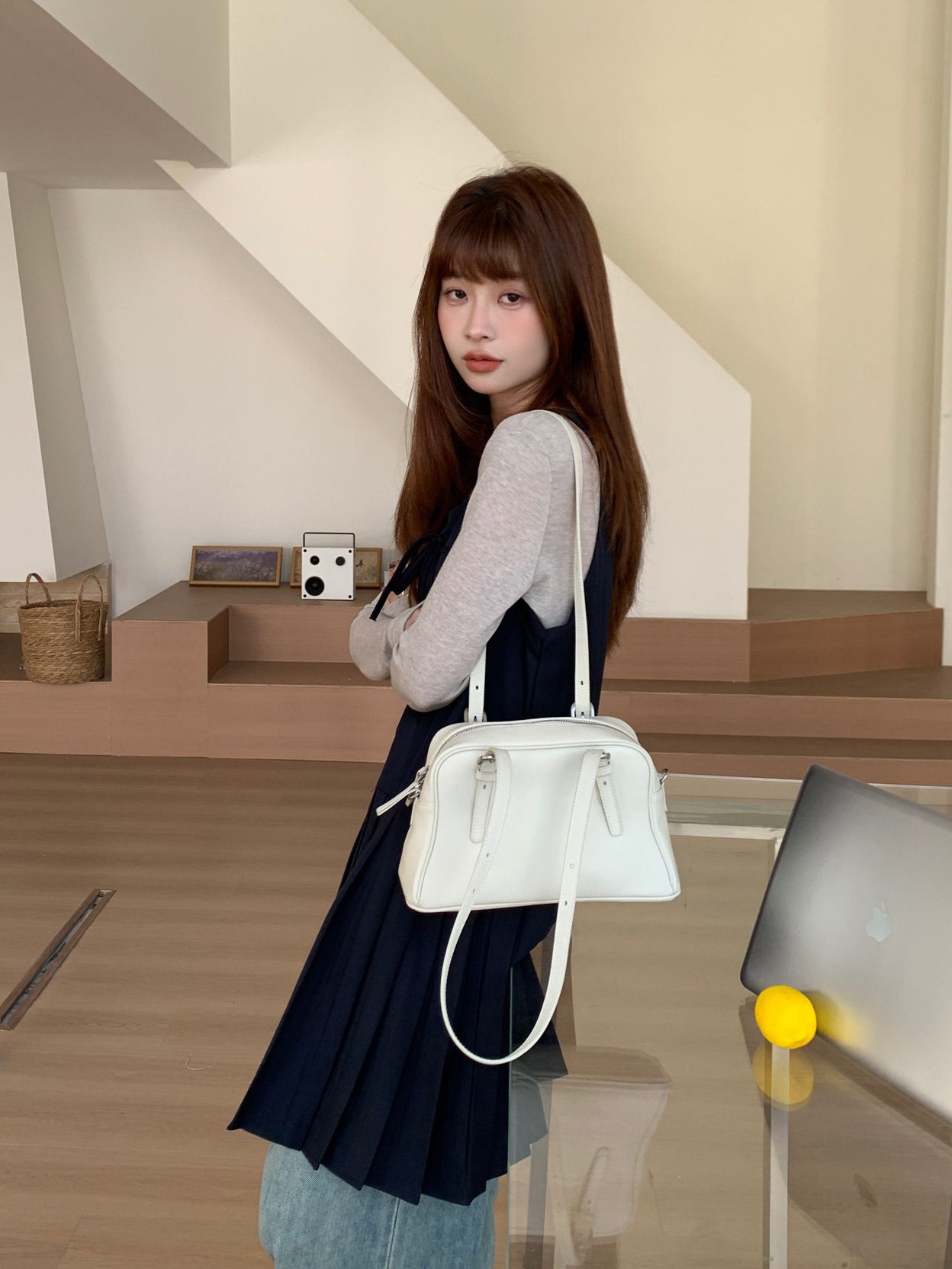 Top Grain Cowhide Bowling Underarm Bag For Women 2026 New Large Capacity Commuter Shoulder Handbag Crossbody Tote - Thumbnail 6