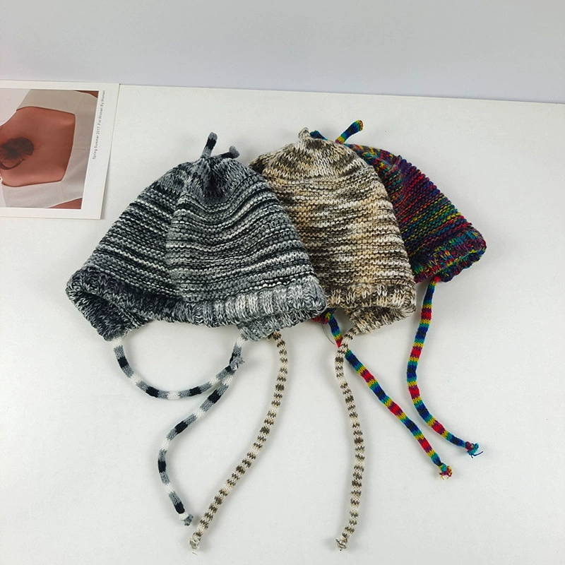Сладкий теплый вязаный ремень радуги шляпа женская 2023 новая осенняя и зимняя ушная шляпа