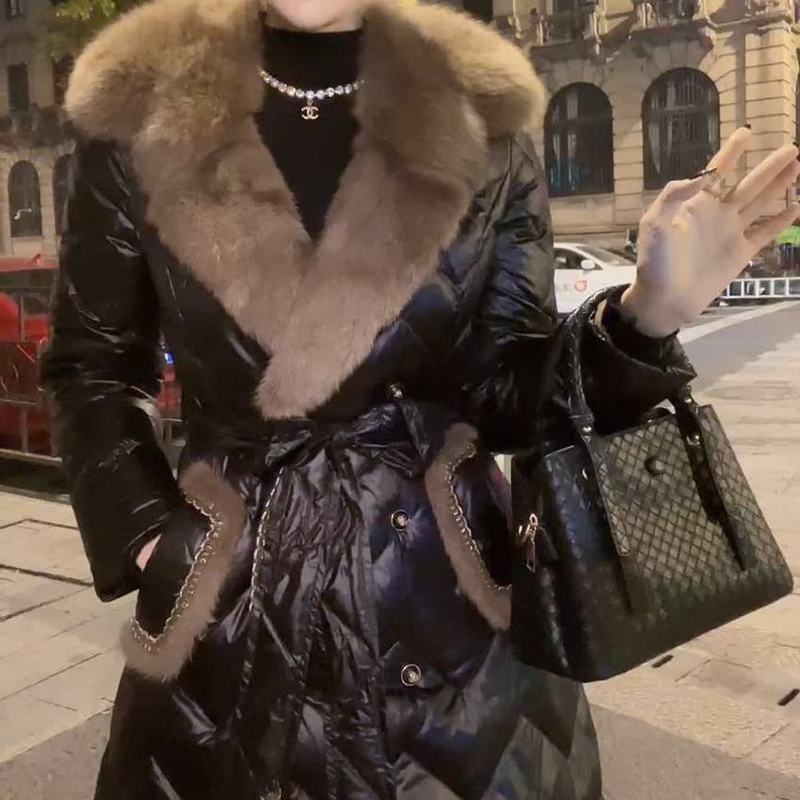 冬季新款真毛领白鸭绒羽绒服收腰显瘦洋气时尚中长款外套女|undefined