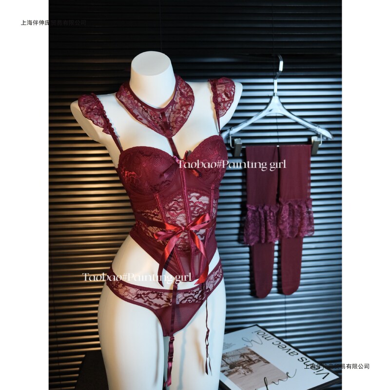 Painting Girl Dry Rose Fishbone Bra Sexy Lace Suspender Women's Padded Bra Set